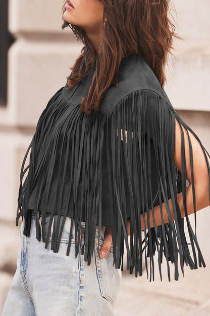 Street Fringed Trim O Neck Waistcoats