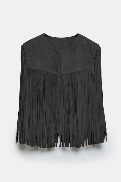 Street Fringed Trim O Neck Waistcoats