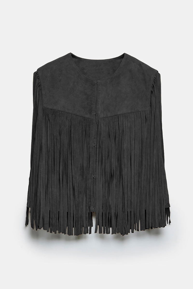 Street Fringed Trim O Neck Waistcoats