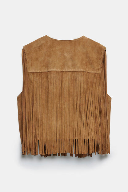 Street Fringed Trim O Neck Waistcoats