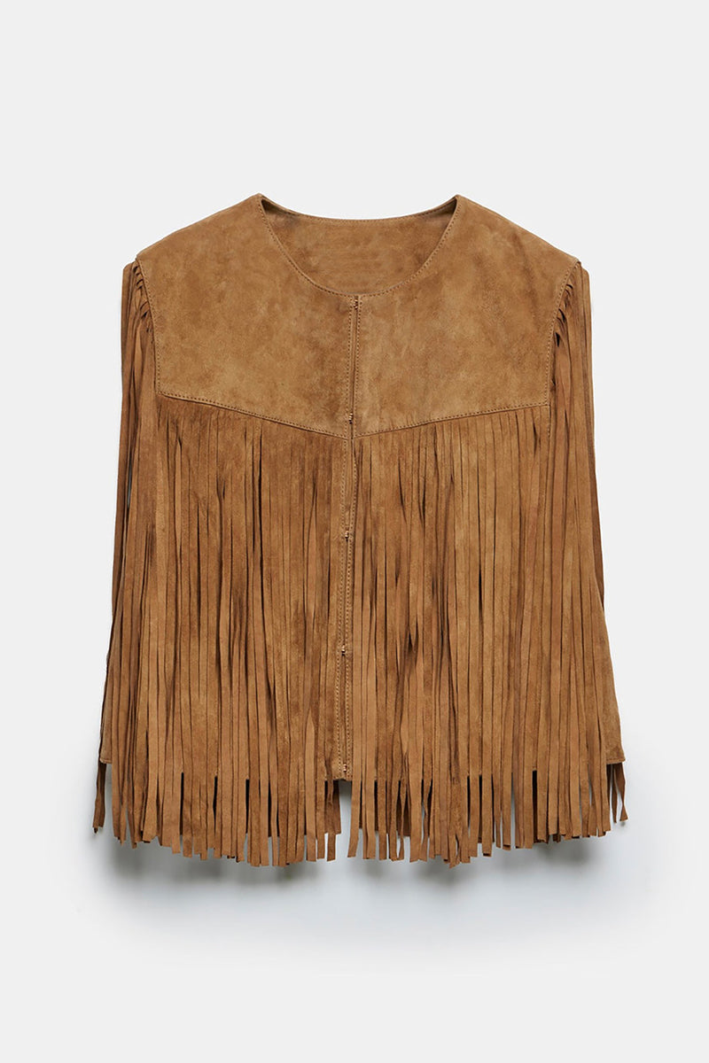Street Fringed Trim O Neck Waistcoats