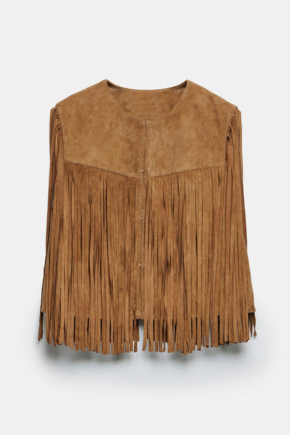 Street Fringed Trim O Neck Waistcoats