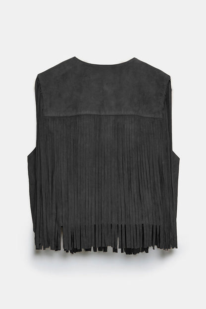 Street Fringed Trim O Neck Waistcoats