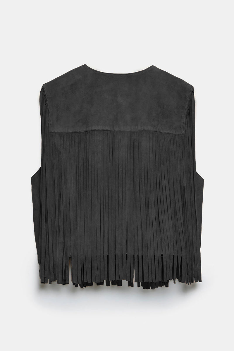 Street Fringed Trim O Neck Waistcoats