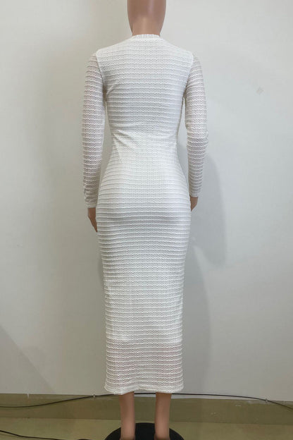 Color Buckle Patchwork O Neck Long Dresses
