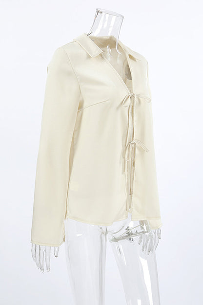 Lace Up Turndown Collar Blouses