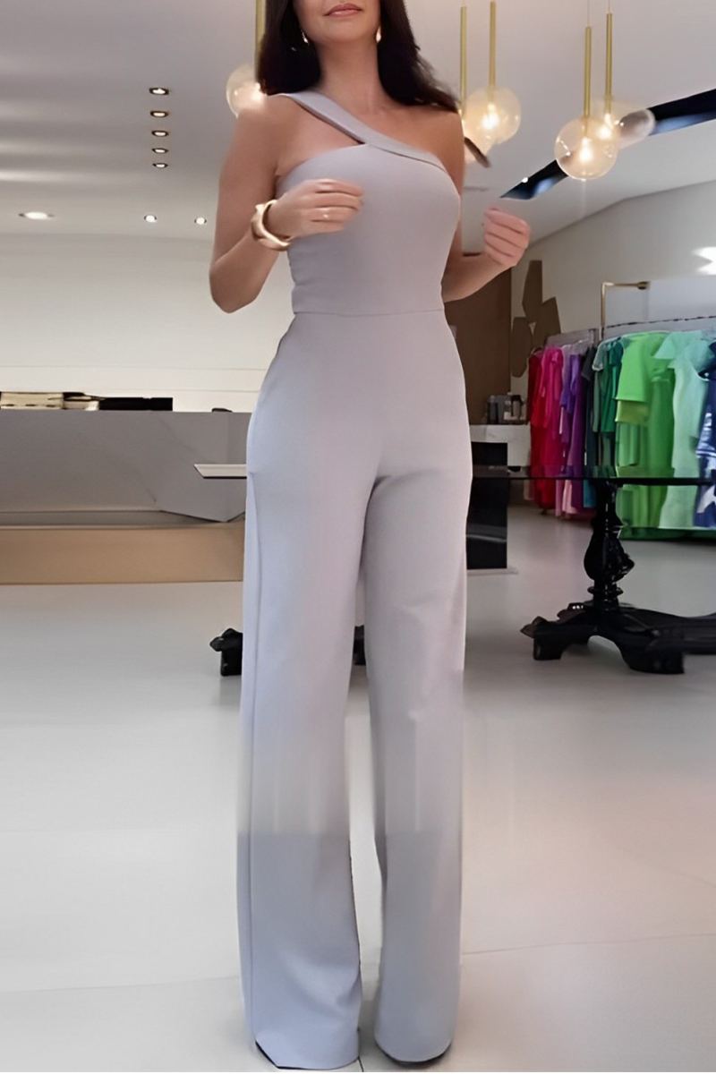 Street Color Irregular Oblique Collar Regular Jumpsuits