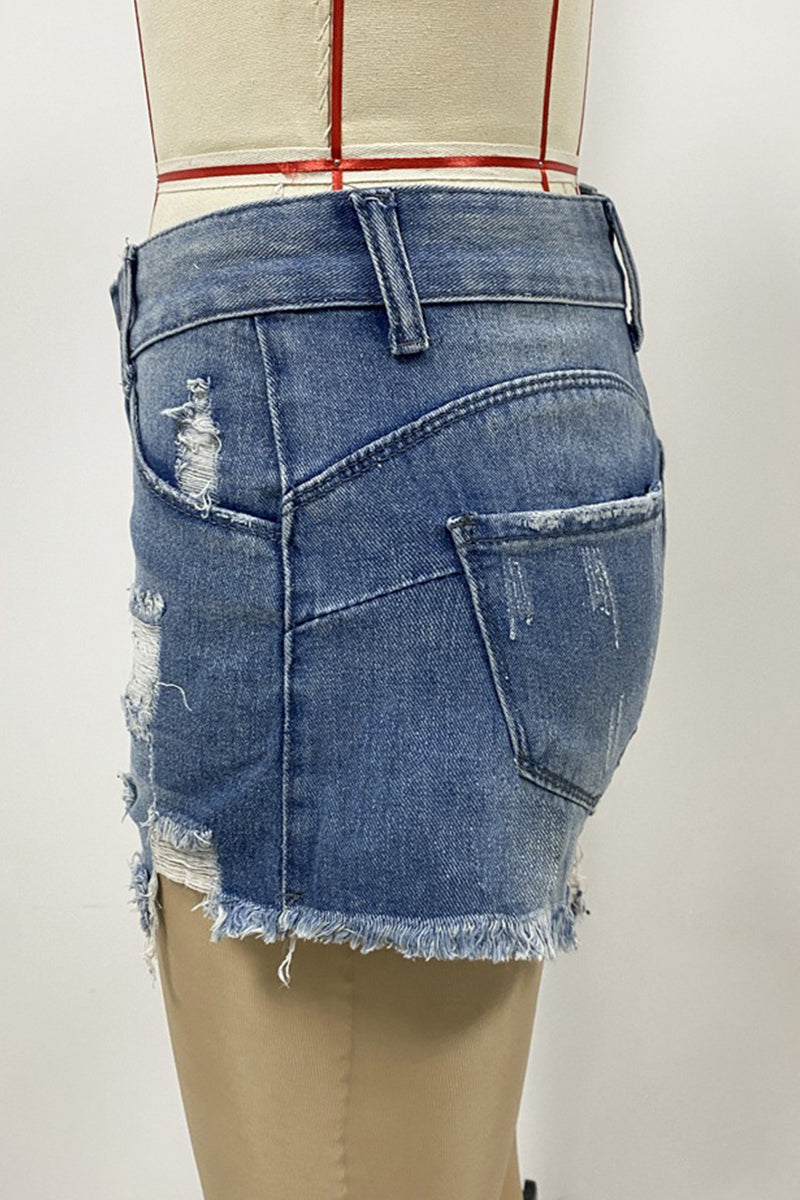 Daily Ripped Without Belt High Waist Loose Denim Shorts(no Belt)