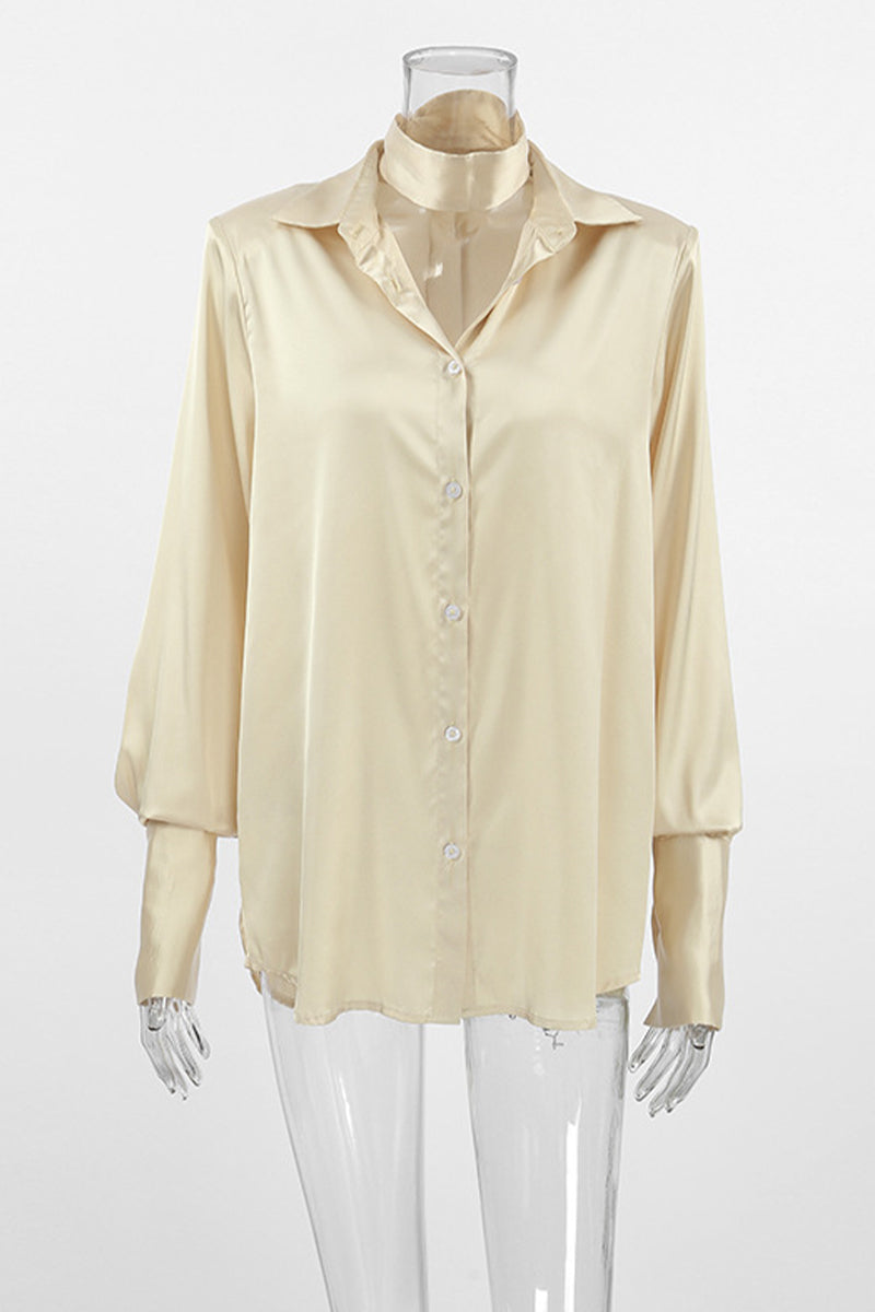 Color Buttons Turndown Collar Blouses