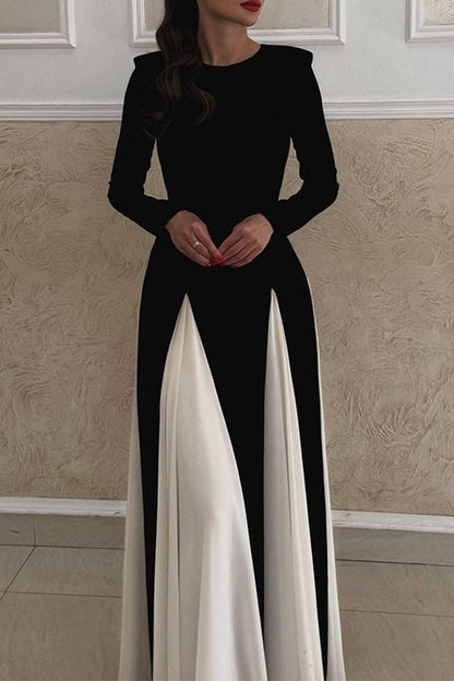 Color Contrast O Neck Long Dresses