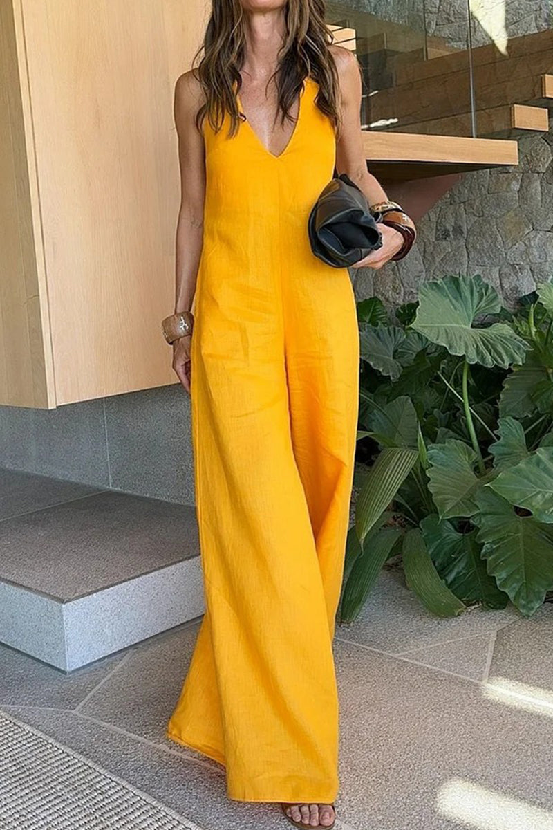 Street Lace Up Backless Halter Loose Jumpsuits