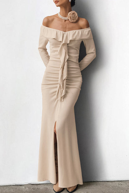 Ruffle Slit Off Shoulder One Step Skirt Dresses
