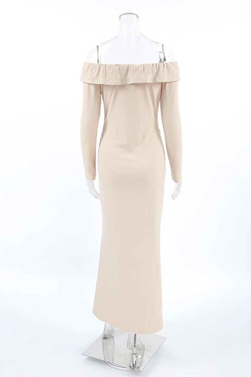 Ruffle Slit Off Shoulder One Step Skirt Dresses