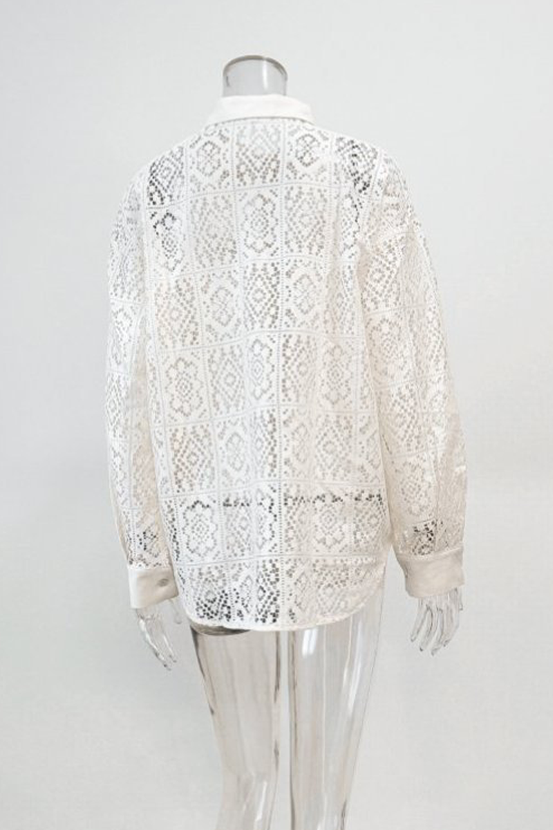 Hollow Out See-through Turndown Collar Blouses
