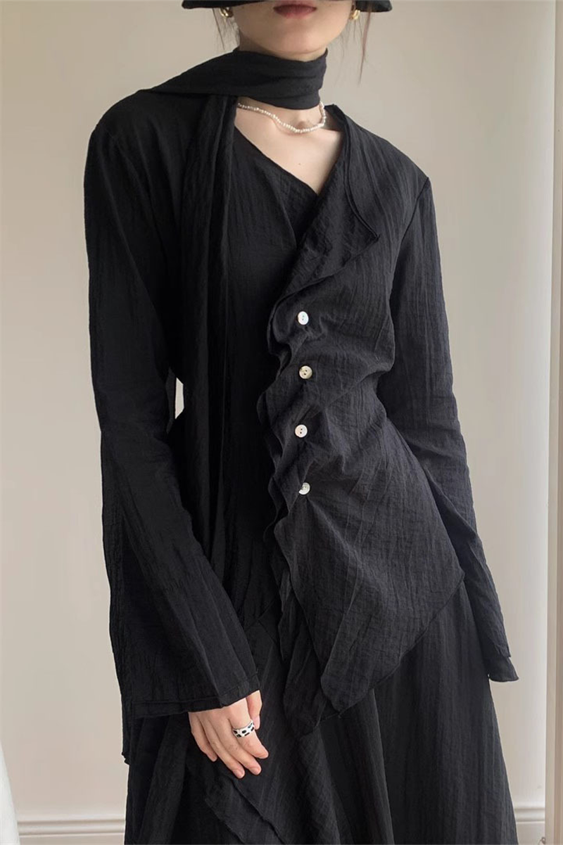 Buttons Ruched V Neck Blouses