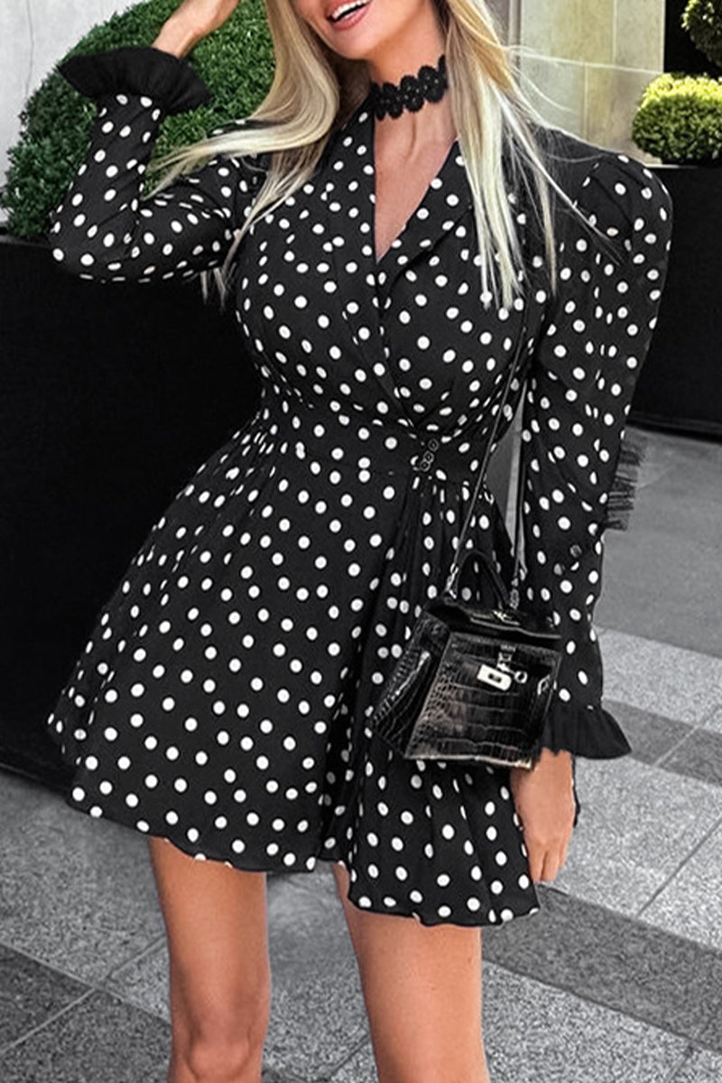 Polka Dot Contrast V Neck Waist Skirt Dresses