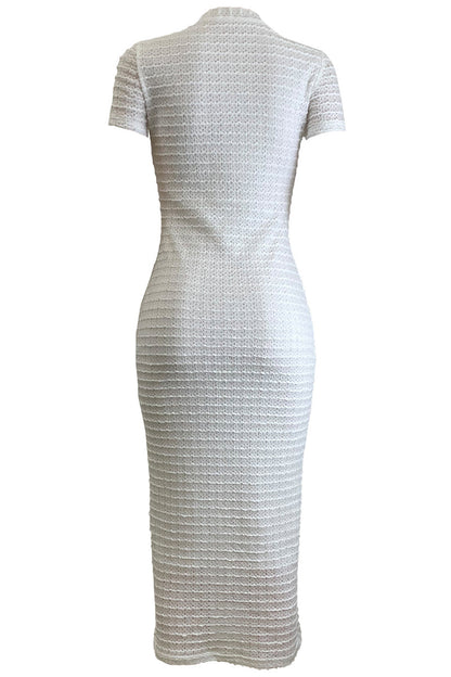 Buttons Patchwork O Neck Long Dresses