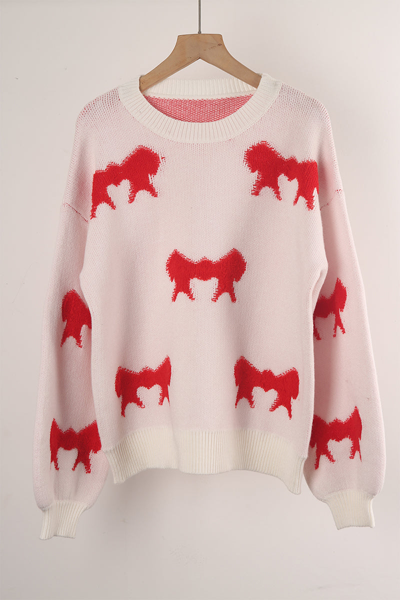 Street Bow Weave Contrast O Neck Sweaters(4 Colors)