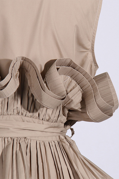 Lace Up Ruffle Turndown Collar Blouses