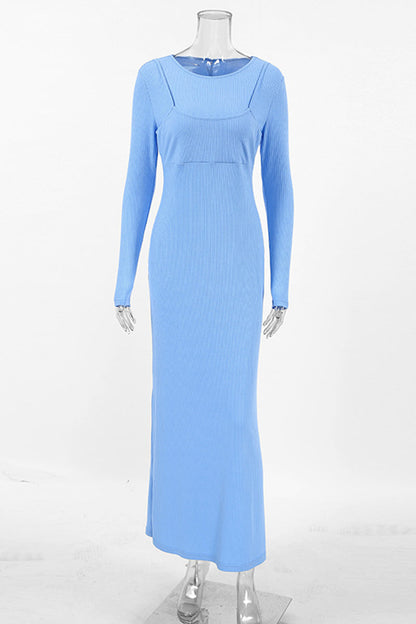 Street Potholes O Neck One Step Skirt Dresses(fake Two Pieces)