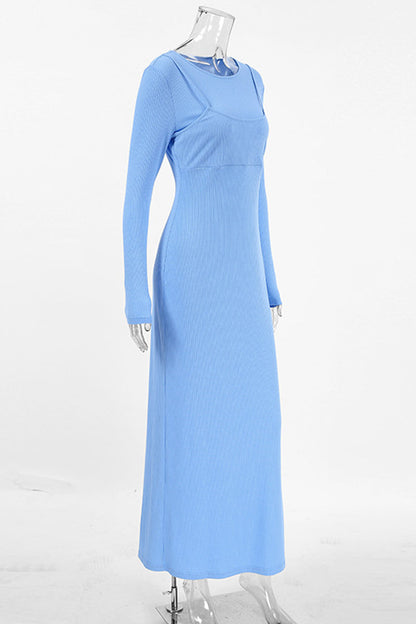 Street Potholes O Neck One Step Skirt Dresses(fake Two Pieces)