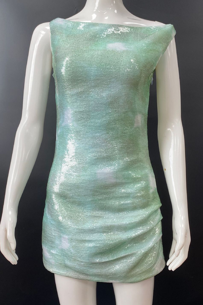 Party Gradient Sequins Contrast Sloping Shoulder Wrapped Skirt Dresses