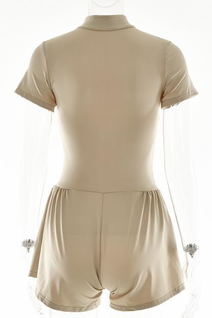 Zipper Mandarin Collar Regular Rompers(3 Colors)