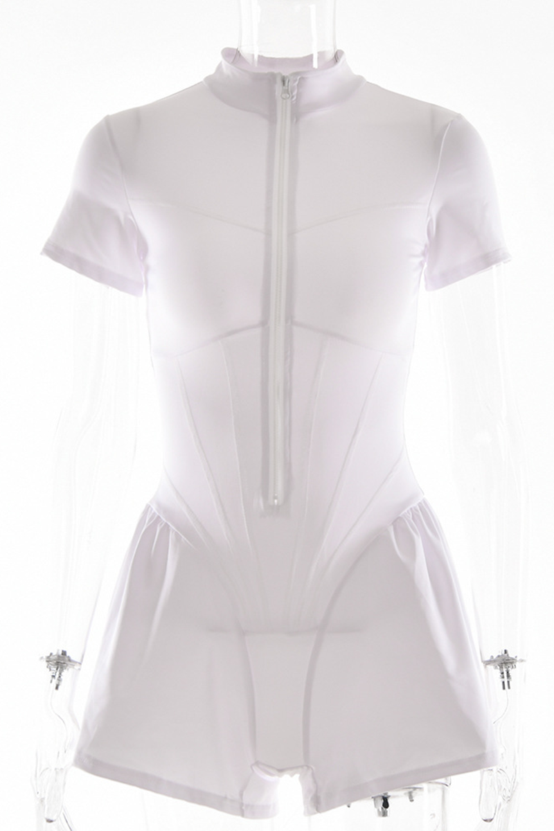 Zipper Mandarin Collar Regular Rompers(3 Colors)