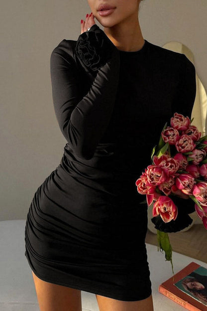 Patchwork Flower Shape O Neck Wrapped Skirt Dresses(3 Colors)
