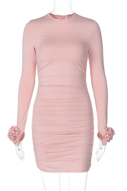 Patchwork Flower Shape O Neck Wrapped Skirt Dresses(3 Colors)