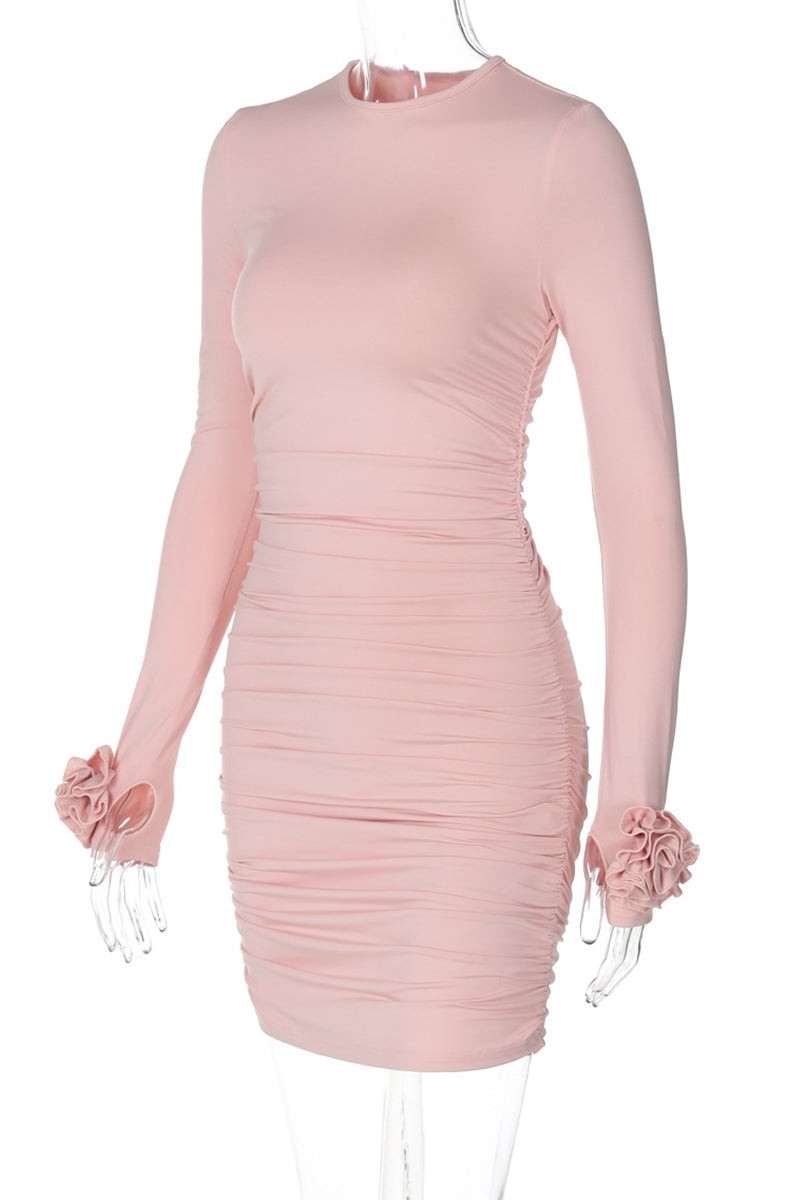 Patchwork Flower Shape O Neck Wrapped Skirt Dresses(3 Colors)