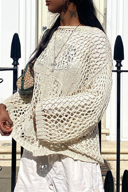Color Hollow Out O Neck Sweaters(5 Colors)