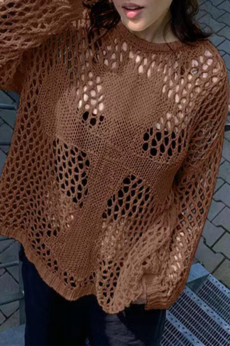 Color Hollow Out O Neck Sweaters(5 Colors)