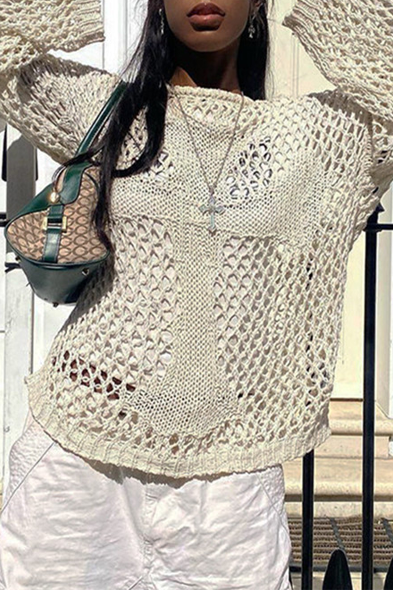 Color Hollow Out O Neck Sweaters(5 Colors)