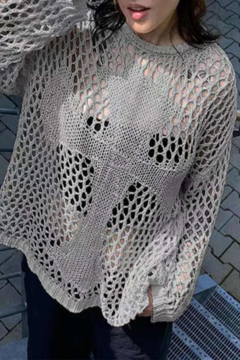 Color Hollow Out O Neck Sweaters(5 Colors)
