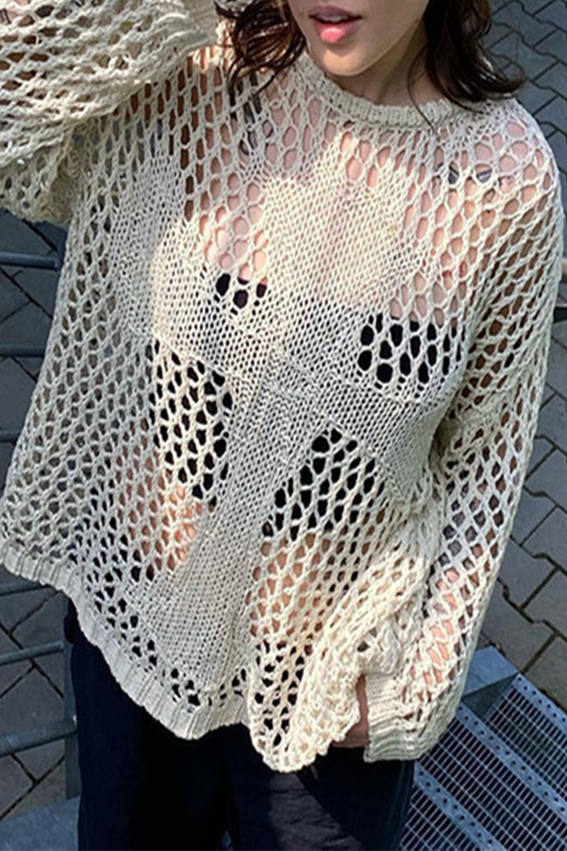 Color Hollow Out O Neck Sweaters(5 Colors)