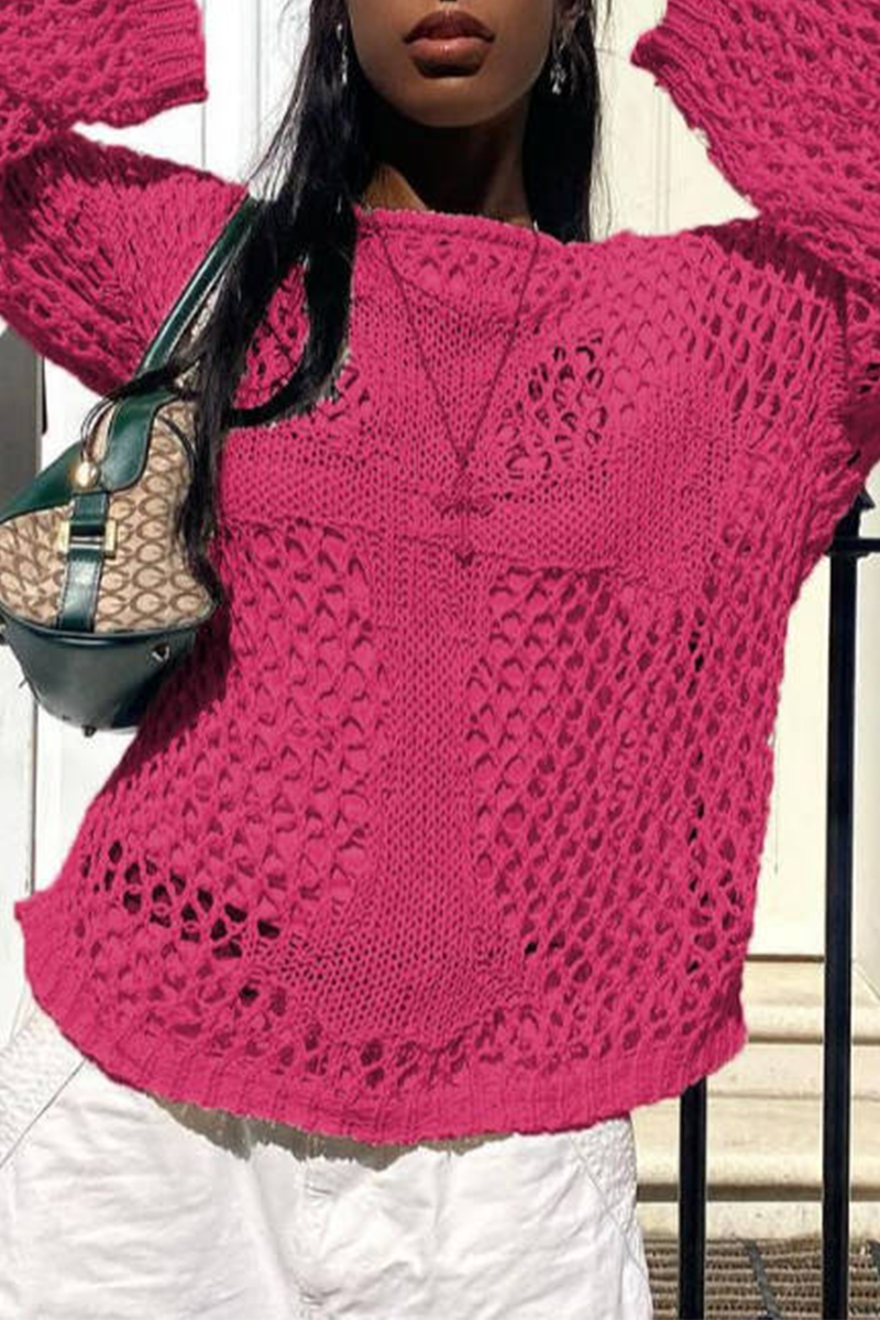 Color Hollow Out O Neck Sweaters(5 Colors)