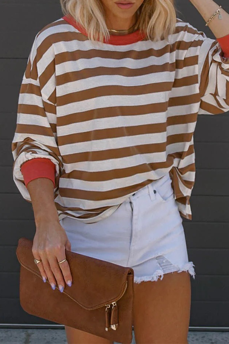 Letters Patchwork Contrast O Neck T-shirts