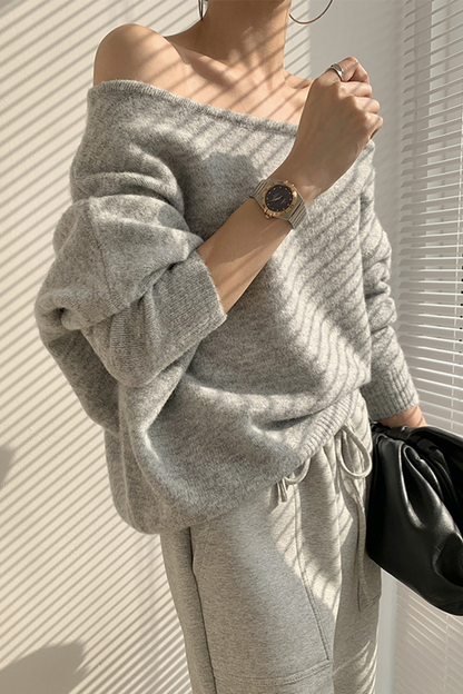 Irregular Oblique Collar Sweaters(3 Colors)