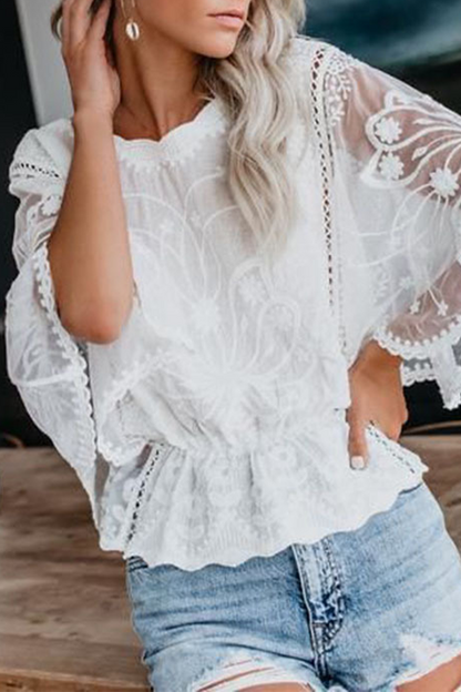 Color Lace O Neck Blouses(5 Colors)