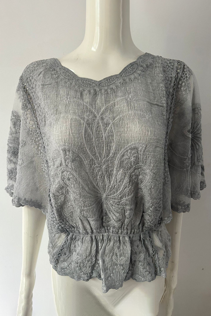 Color Lace O Neck Blouses(5 Colors)