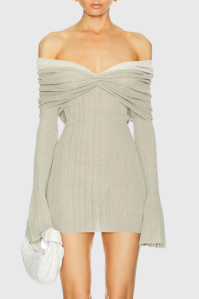 See-through Ruched Off Shoulder Wrapped Skirt Dresses
