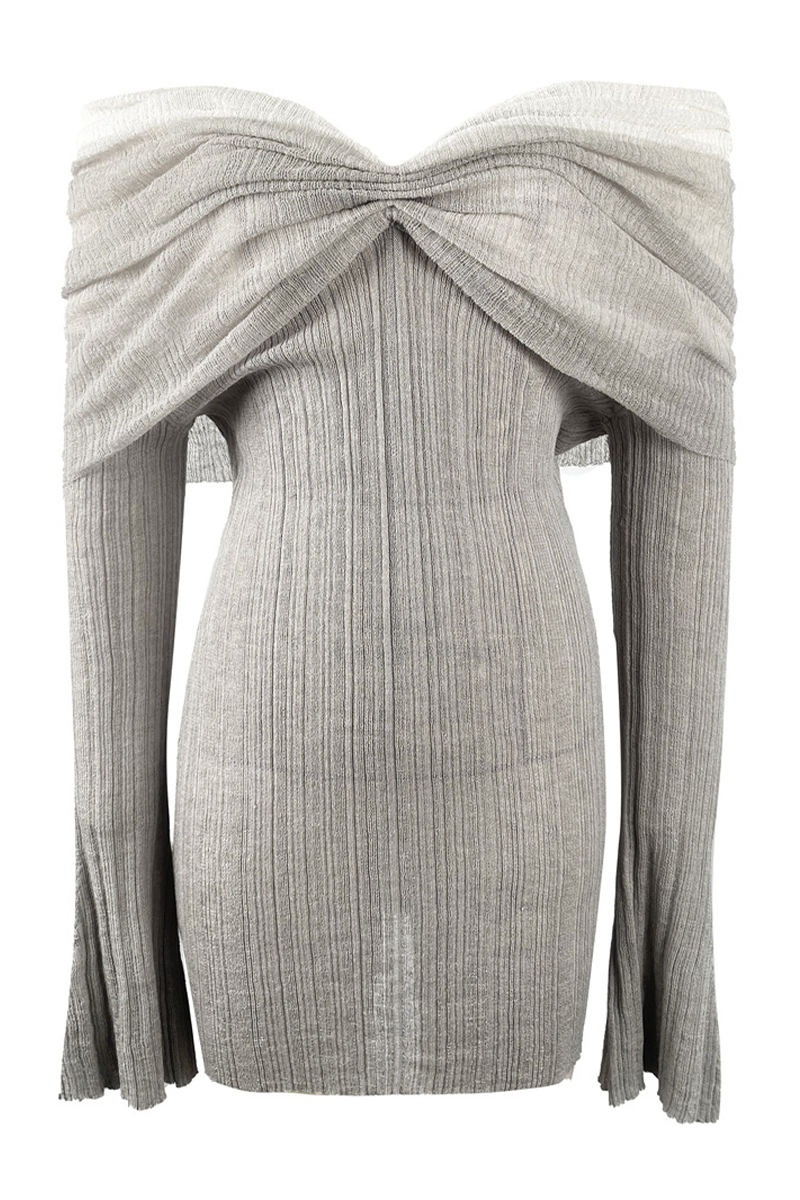 See-through Ruched Off Shoulder Wrapped Skirt Dresses