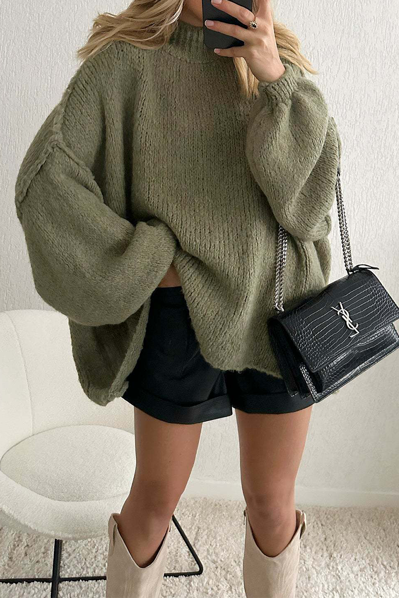 Daily Patchwork Weave Half a Turtleneck Sweaters(5 Colors)