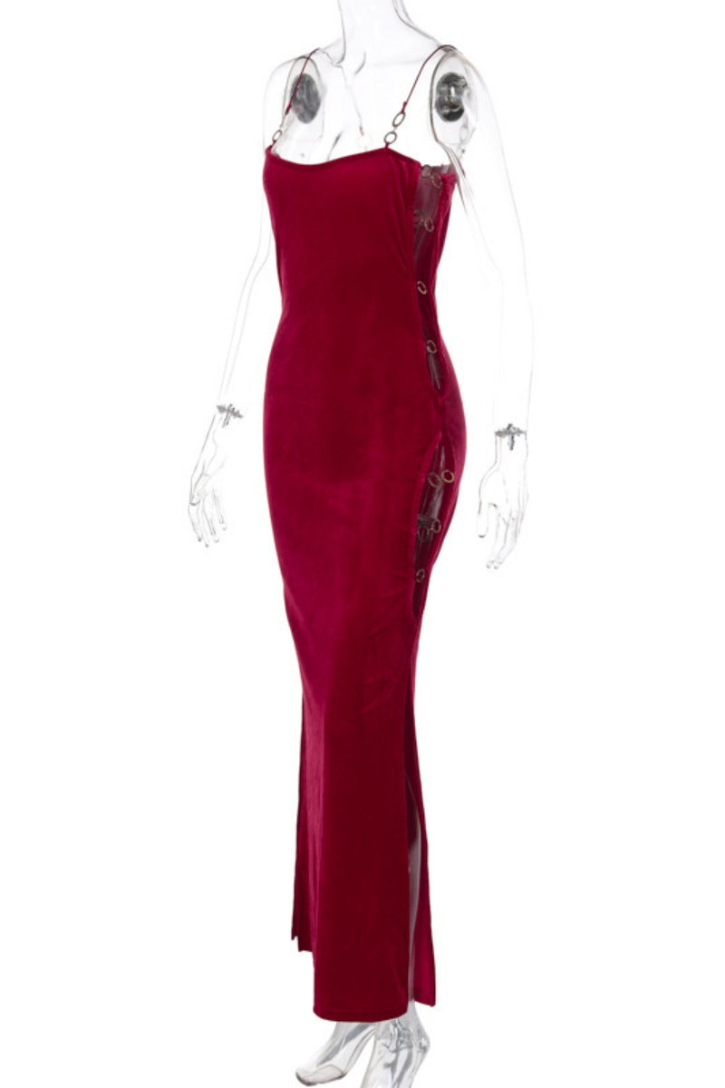 Hollow Out Slit Spaghetti Strap Long Dresses