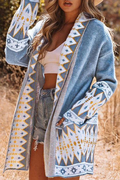 Street Colorblock Pocket Weave Contrast Cardigan Collar Outerwear