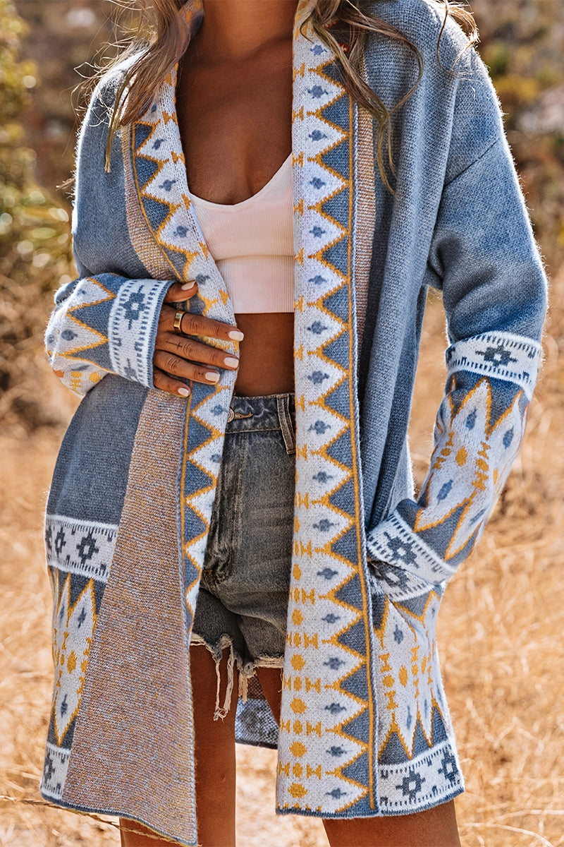 Street Colorblock Pocket Weave Contrast Cardigan Collar Outerwear