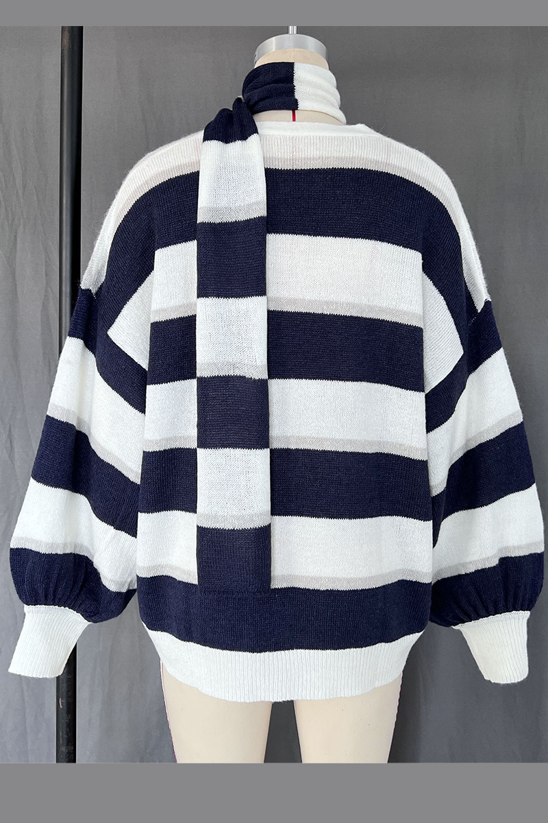Stripe Buttons Weave Contrast V Neck Cardigans(4 Colors)