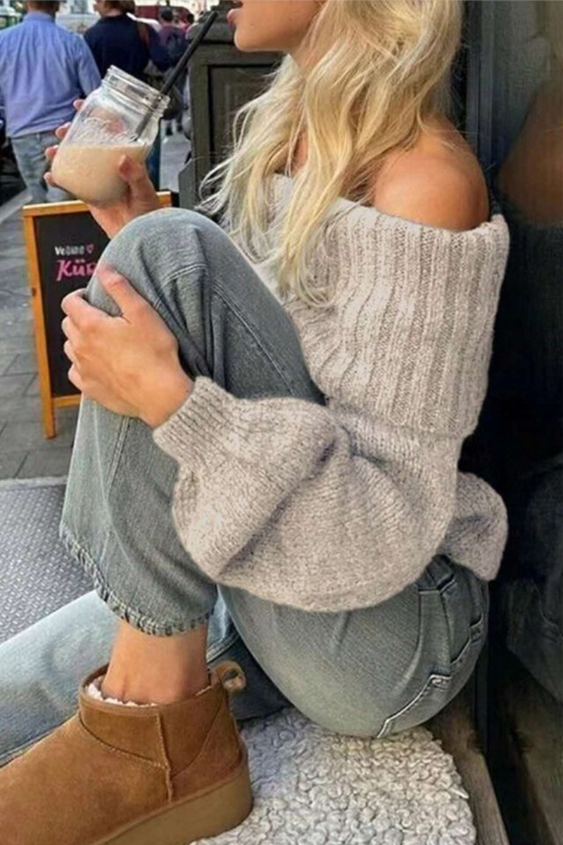 Color Weave Off Shoulder Sweaters