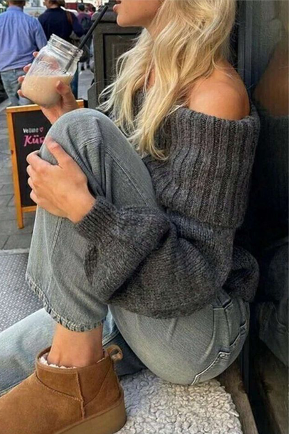 Color Weave Off Shoulder Sweaters